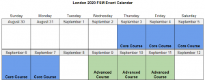 London 2020 FSM Event Calendar