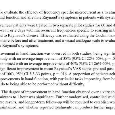 Image for SCLERODERMA – Frequency Specific Microcurrent Improves Hand Function and Raynaud’s Symptoms in Scleroderma: Results of Two Pilot Studies