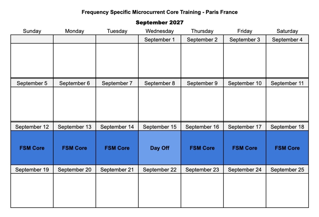 Frequency Specific Microcurrent Core Training Paris France September 2027
